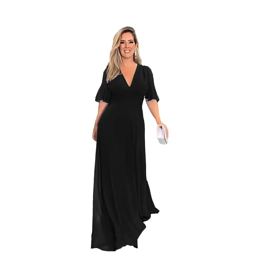 Fashion Chiffon V Neck Long Maxi Dresses