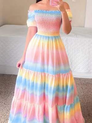 Fashionable Gradient Off-Shoulder Sleeveless Long Dress