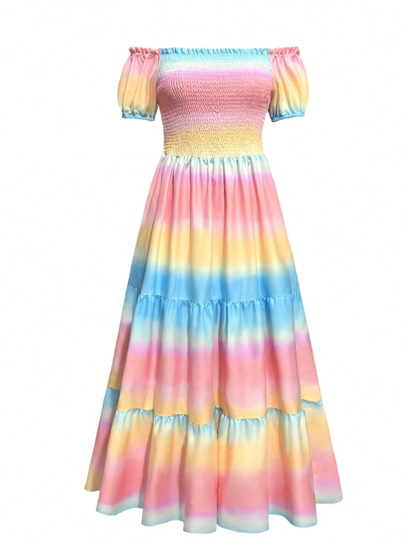 Fashionable Gradient Off-Shoulder Sleeveless Long Dress