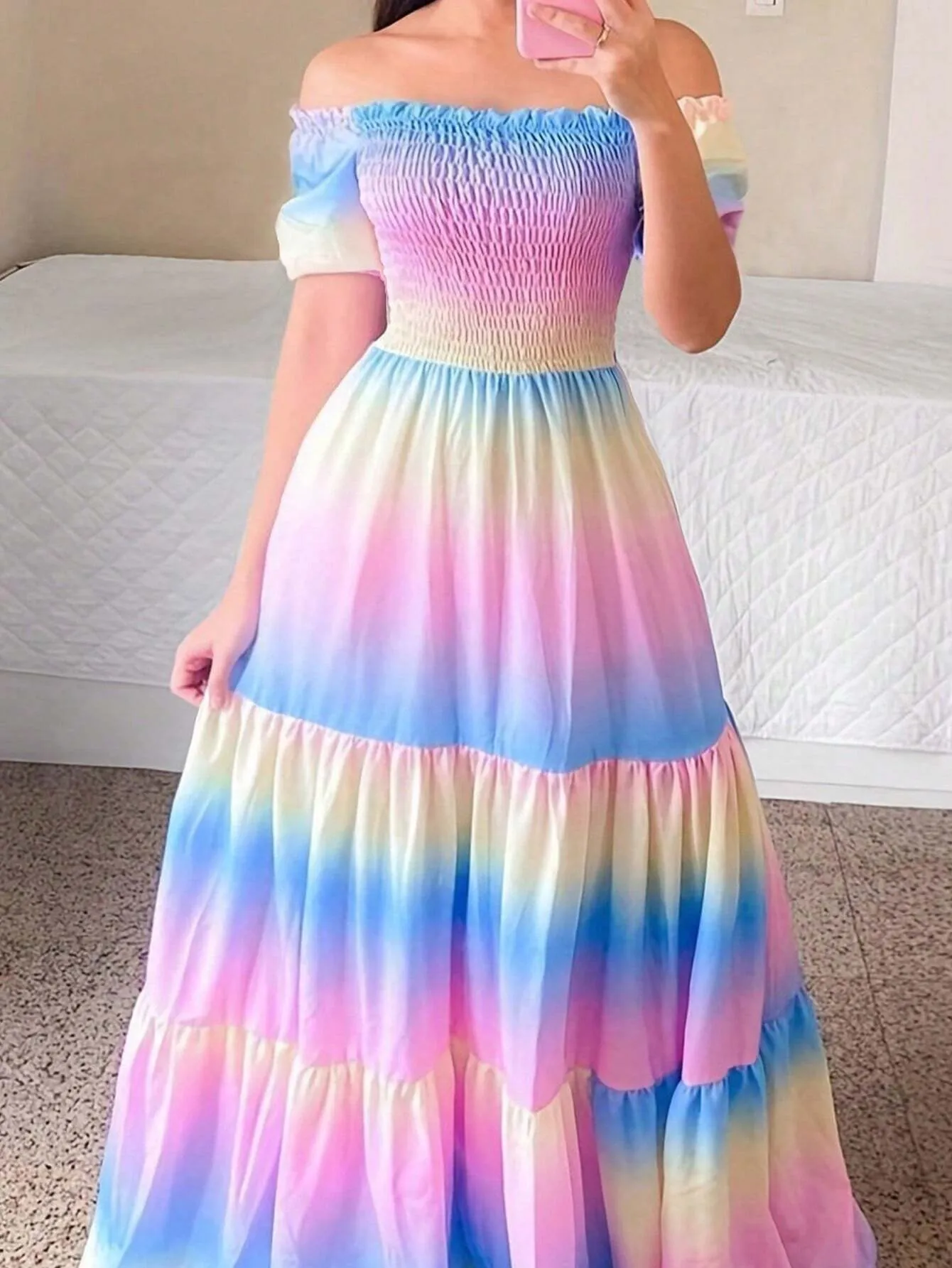 Fashionable Gradient Off-Shoulder Sleeveless Long Dress