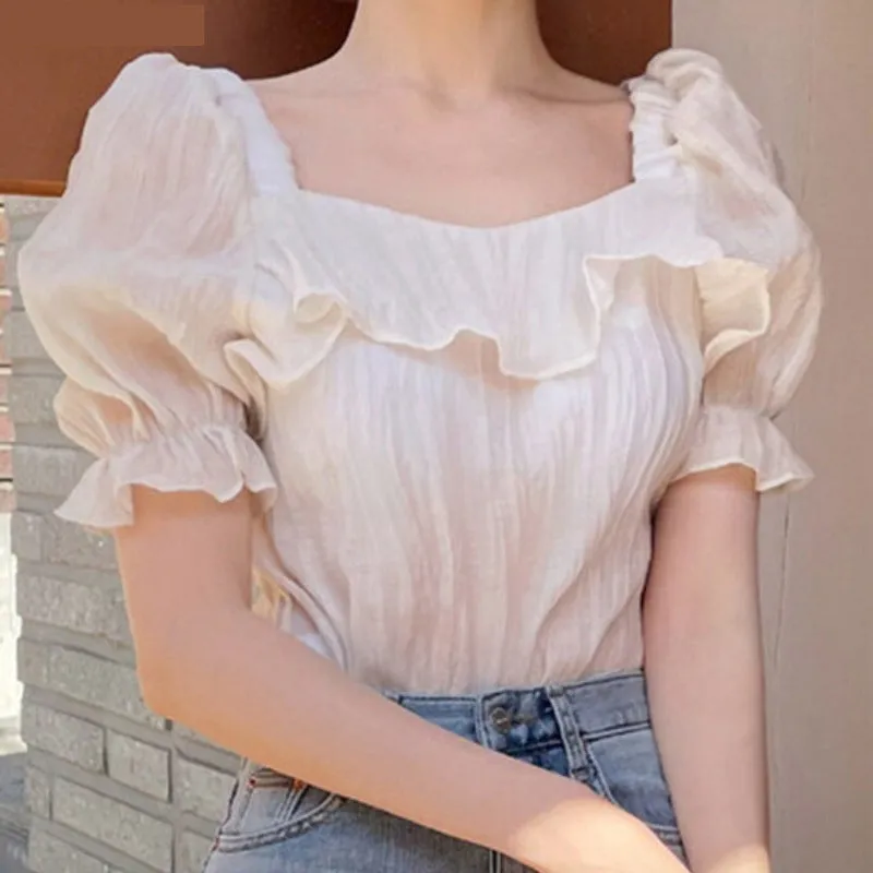 Flare Short Sleeve Ruffle Blouse Shirts