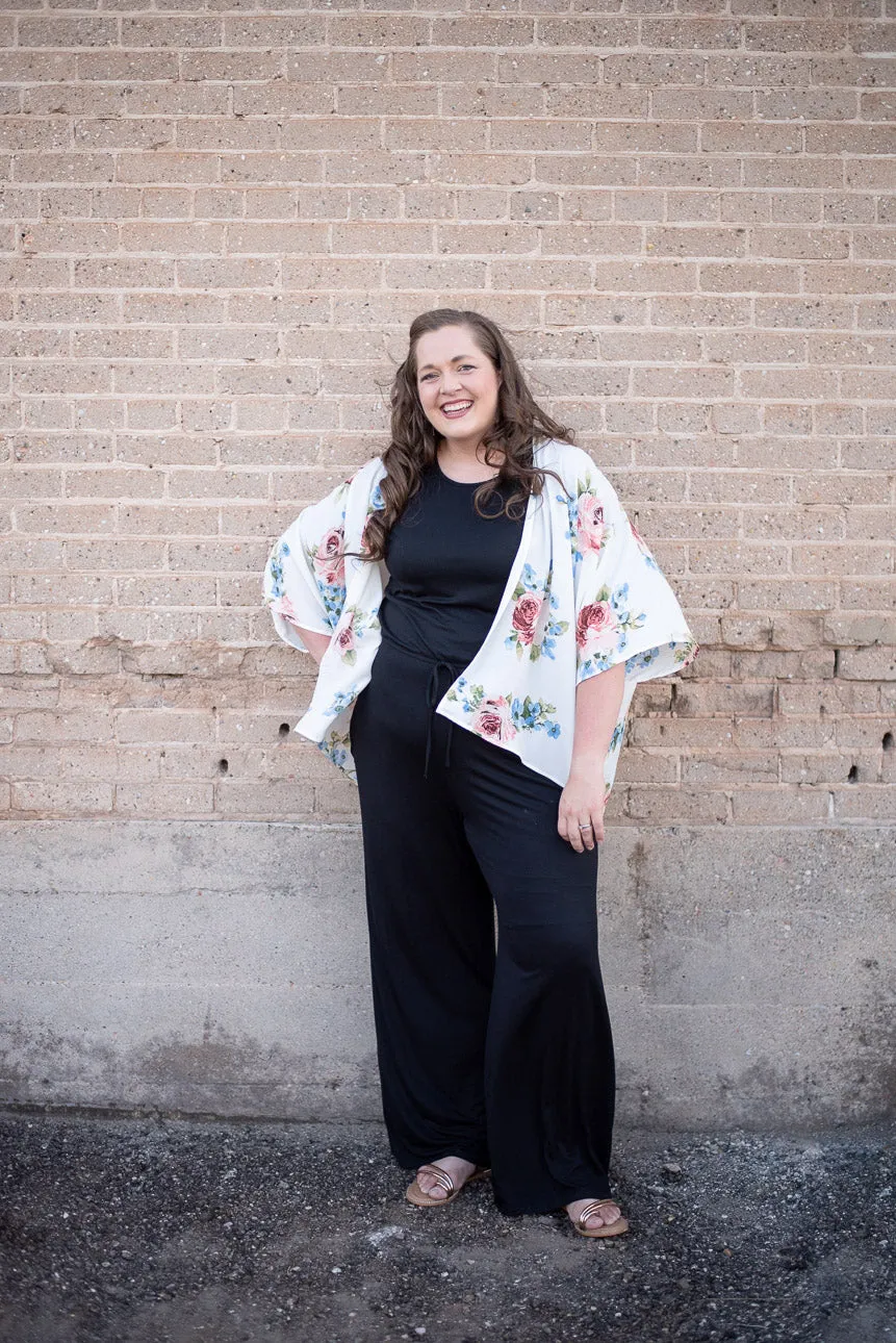 Floral Print Kimono in Ivory