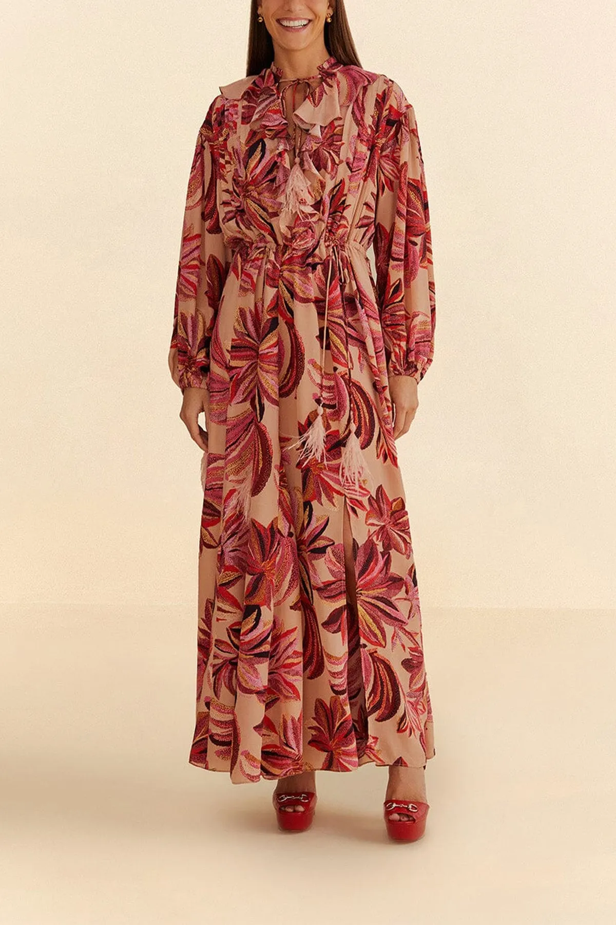 Floral Tapestry V-Neck Maxi Dress