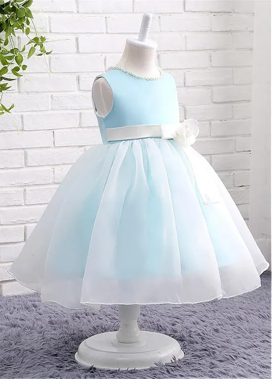 Flower Girl Dresses With Handmade Flower & Pearls