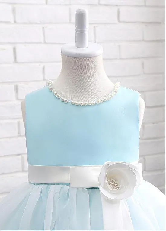 Flower Girl Dresses With Handmade Flower & Pearls