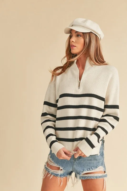 Frankie Quarter Zip Striped Sweater