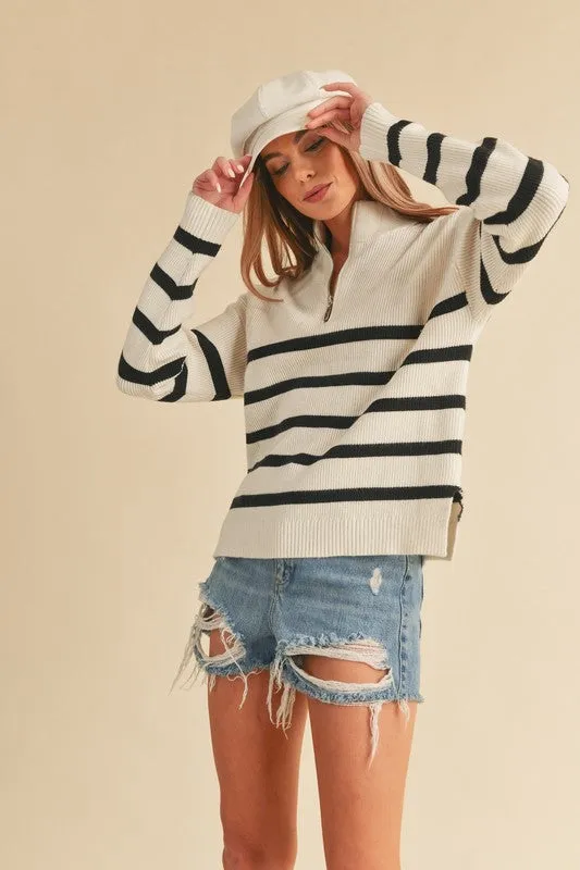 Frankie Quarter Zip Striped Sweater