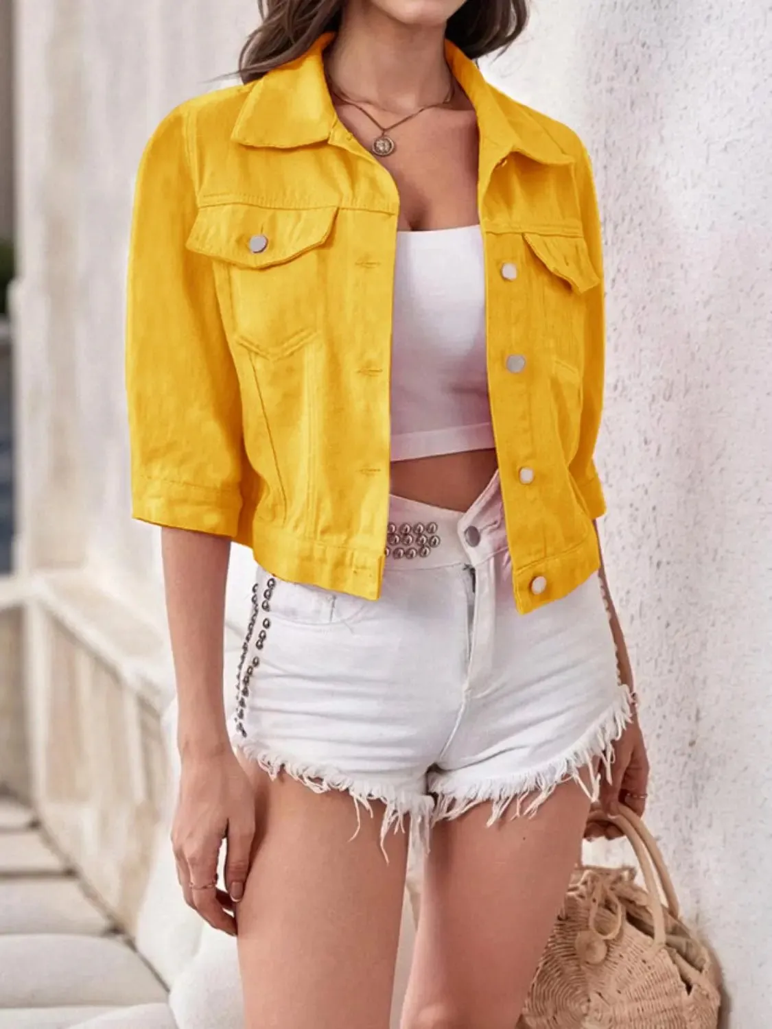 Full Size Cropped  Denim Jacket
