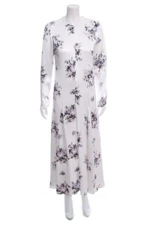 Ganni White Satin Long Sleeve Printed Maxi Dress SZ 34