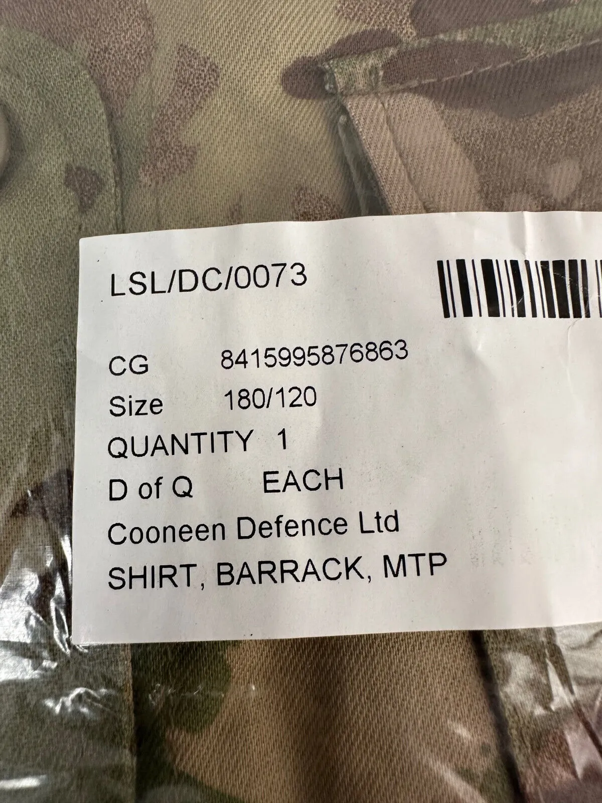 Genuine British Army MTP Barrack Shirt - Size 180/120 - New Old Stock
