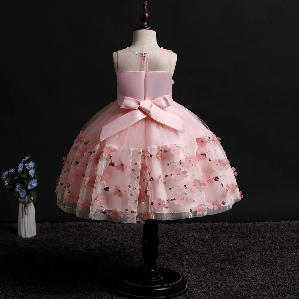 Girls Sleeveless Appliques Flower Girl Dress