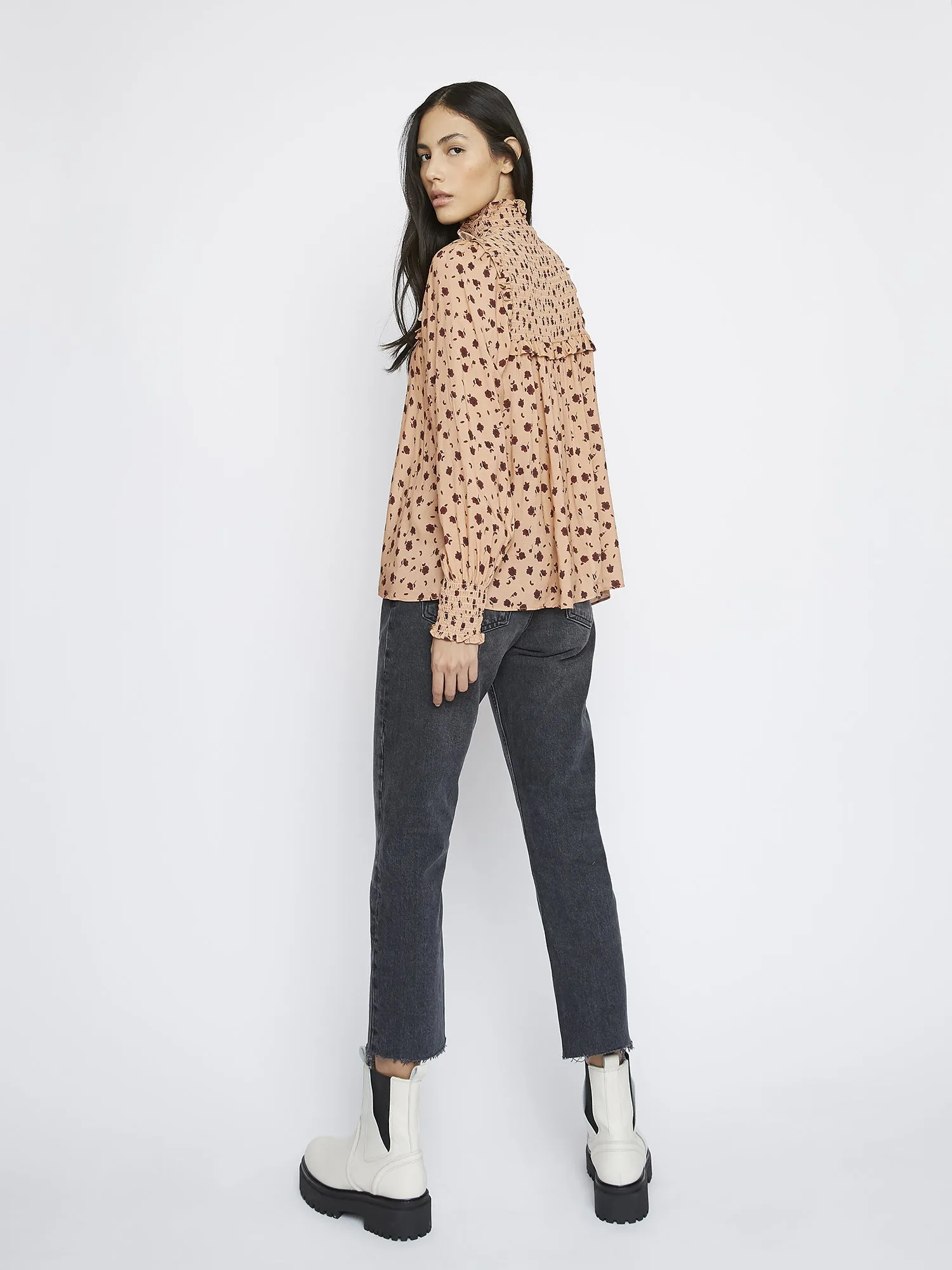 Glamorous Peach Spotted Long Sleeve Blouse