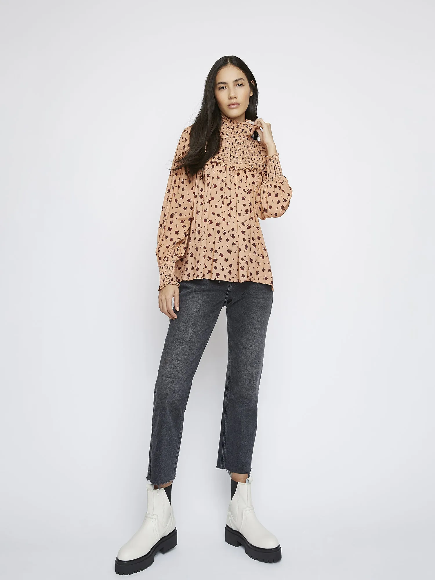 Glamorous Peach Spotted Long Sleeve Blouse