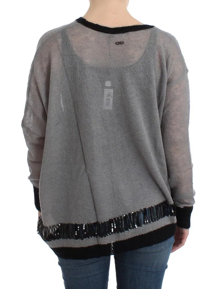 Gray embellished asymmetric sweater