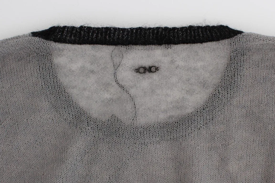 Gray embellished asymmetric sweater