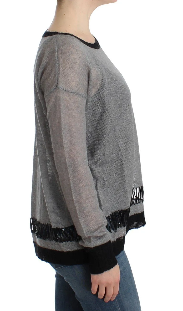 Gray embellished asymmetric sweater