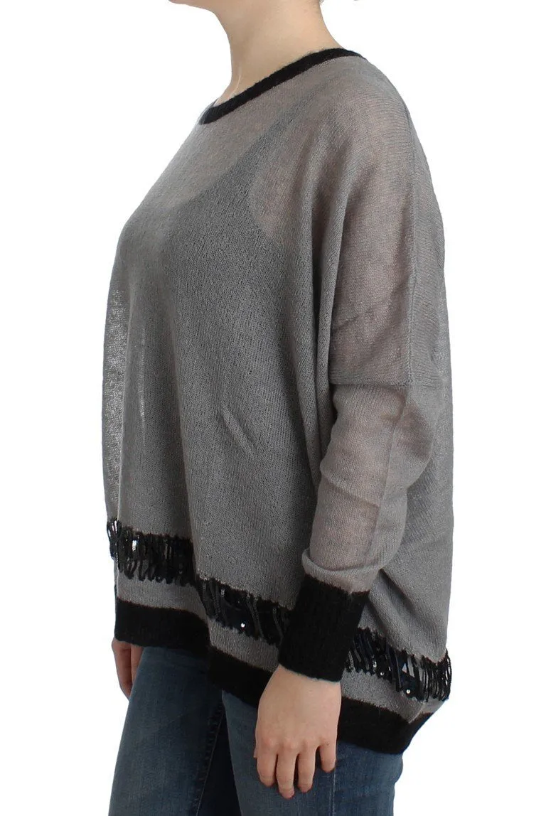 Gray embellished asymmetric sweater