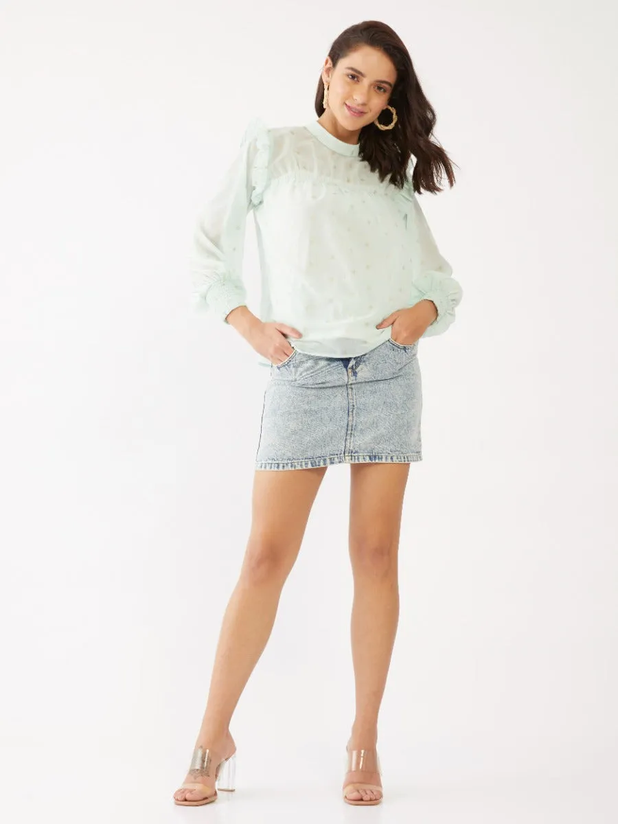 Green Polka Ruffled Top