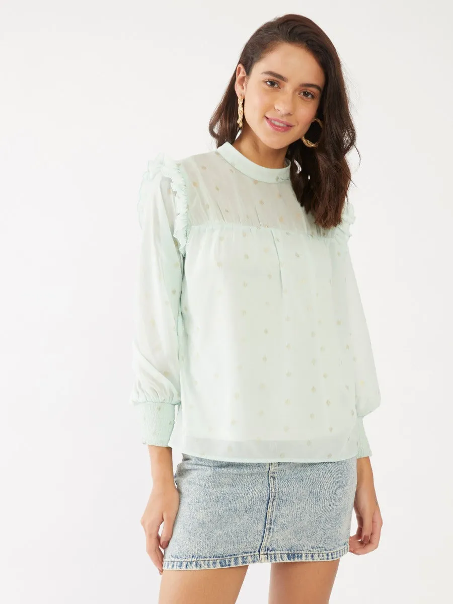 Green Polka Ruffled Top
