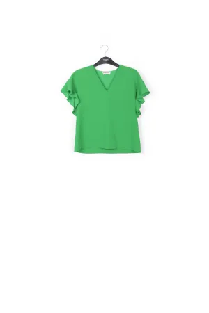 Green v-neck top with ruffled sleeves