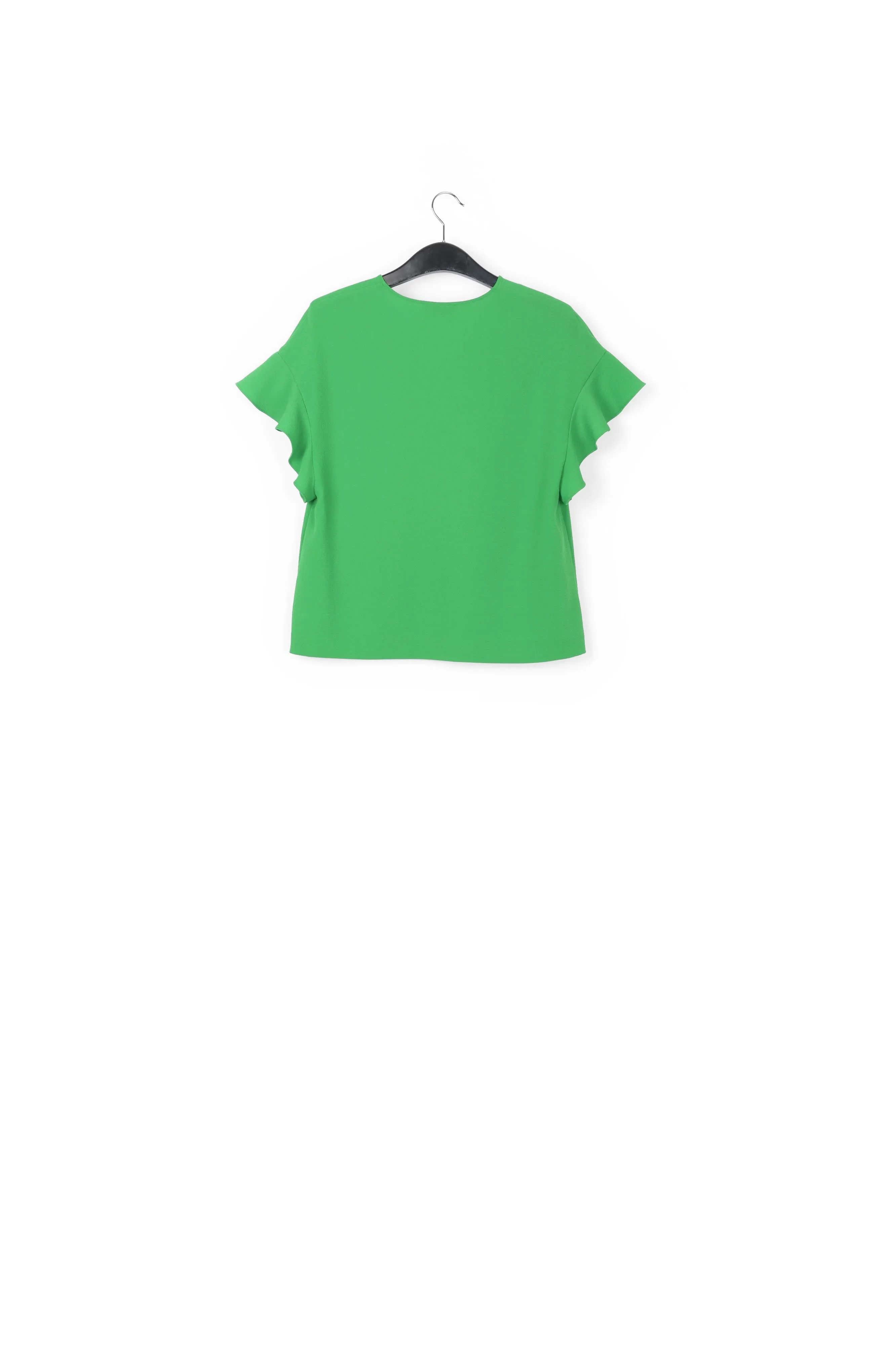 Green v-neck top with ruffled sleeves