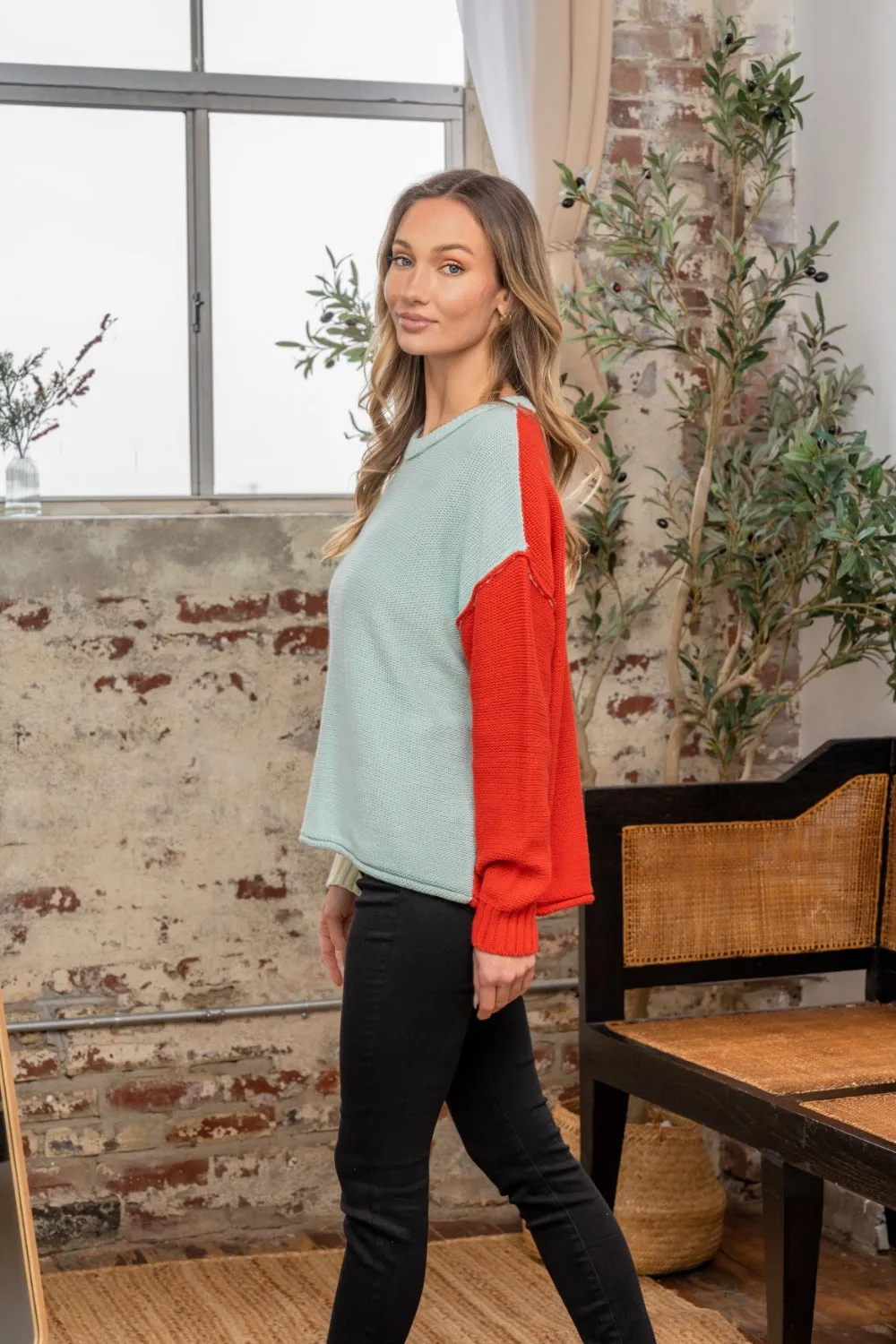 Hazel Blues® |  Sew In Love Color Block Drop Shoulder Sweater