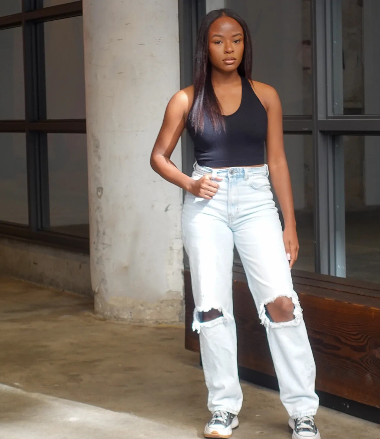 Heat Wave Ribbed Basic Top(Black)