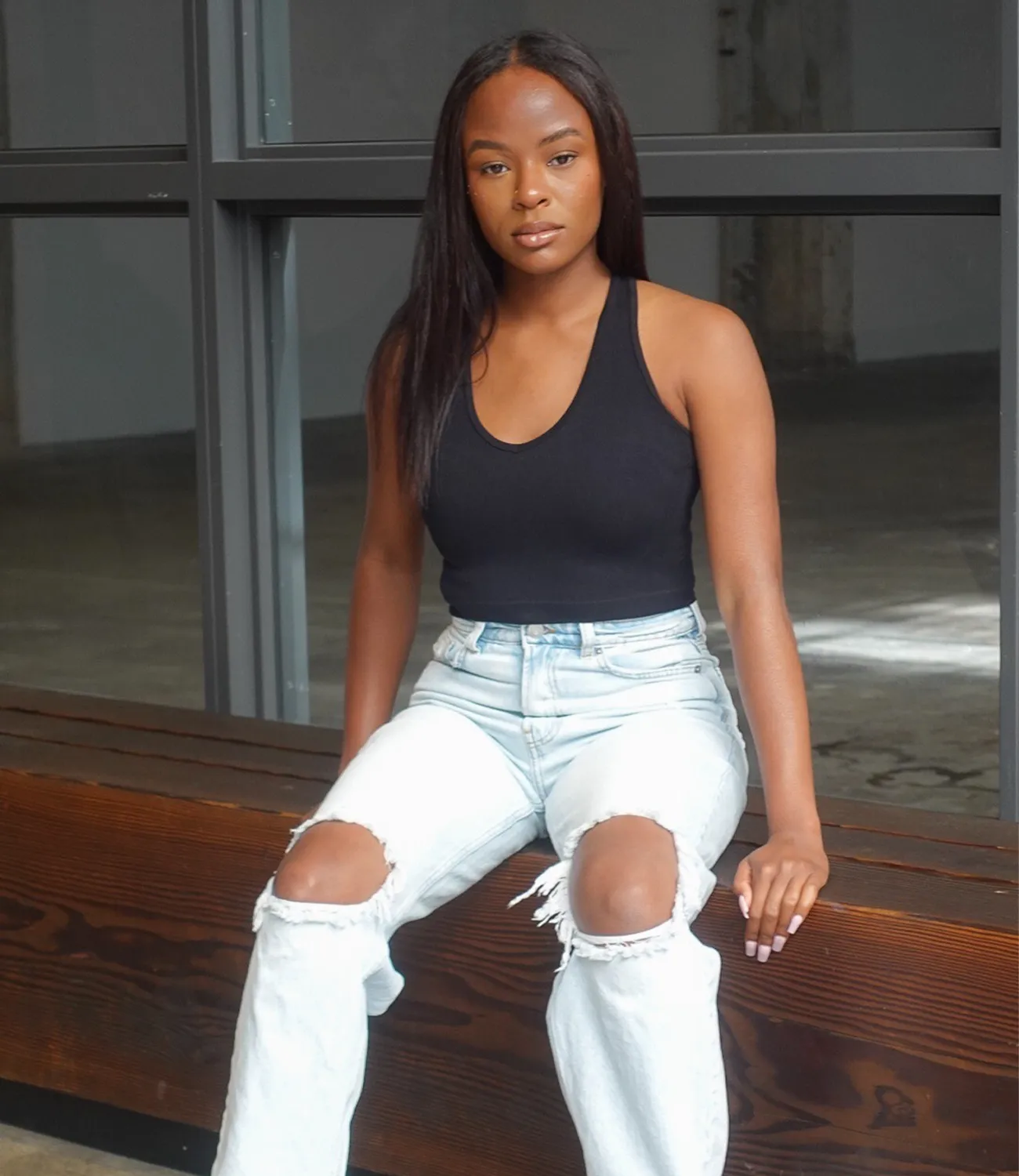 Heat Wave Ribbed Basic Top(Black)