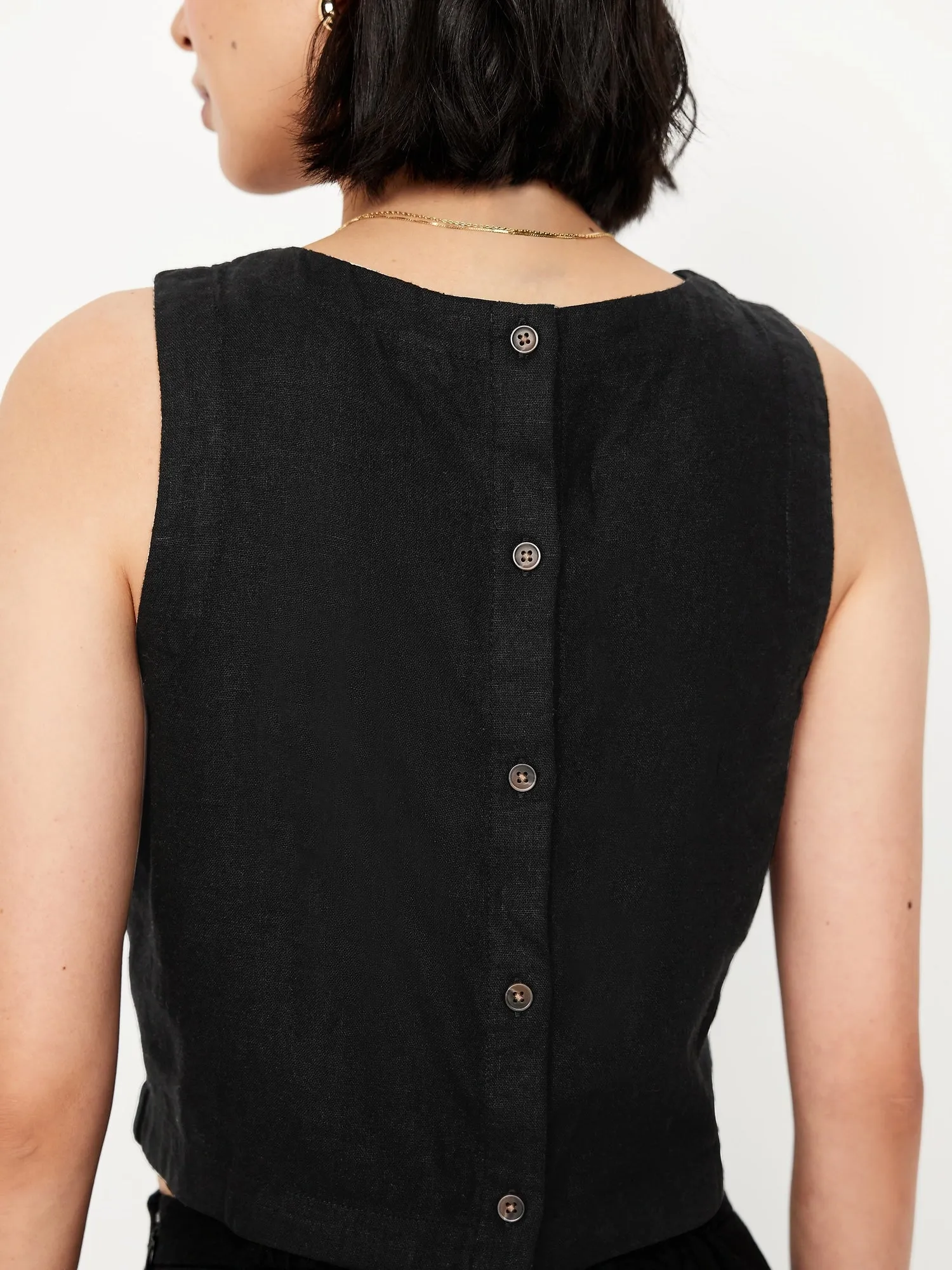 High-Neck Button-Back Top