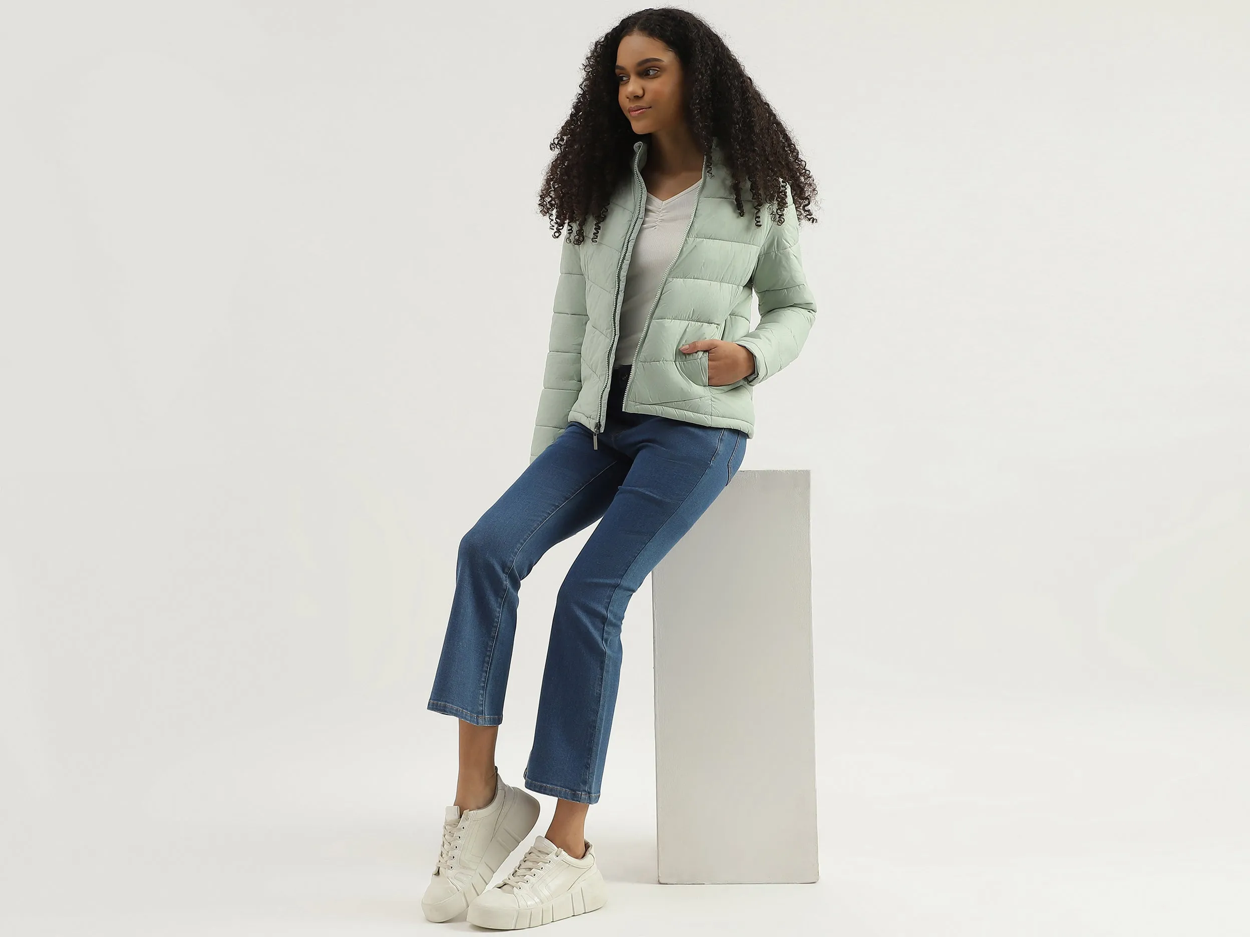 High Neck Solid Zipper Jacket