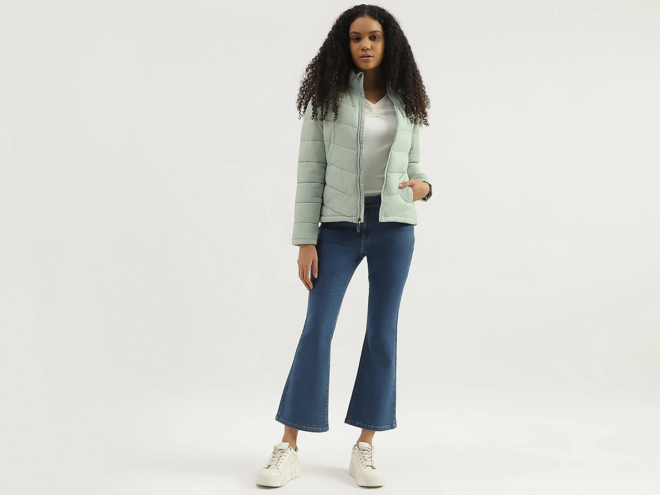 High Neck Solid Zipper Jacket