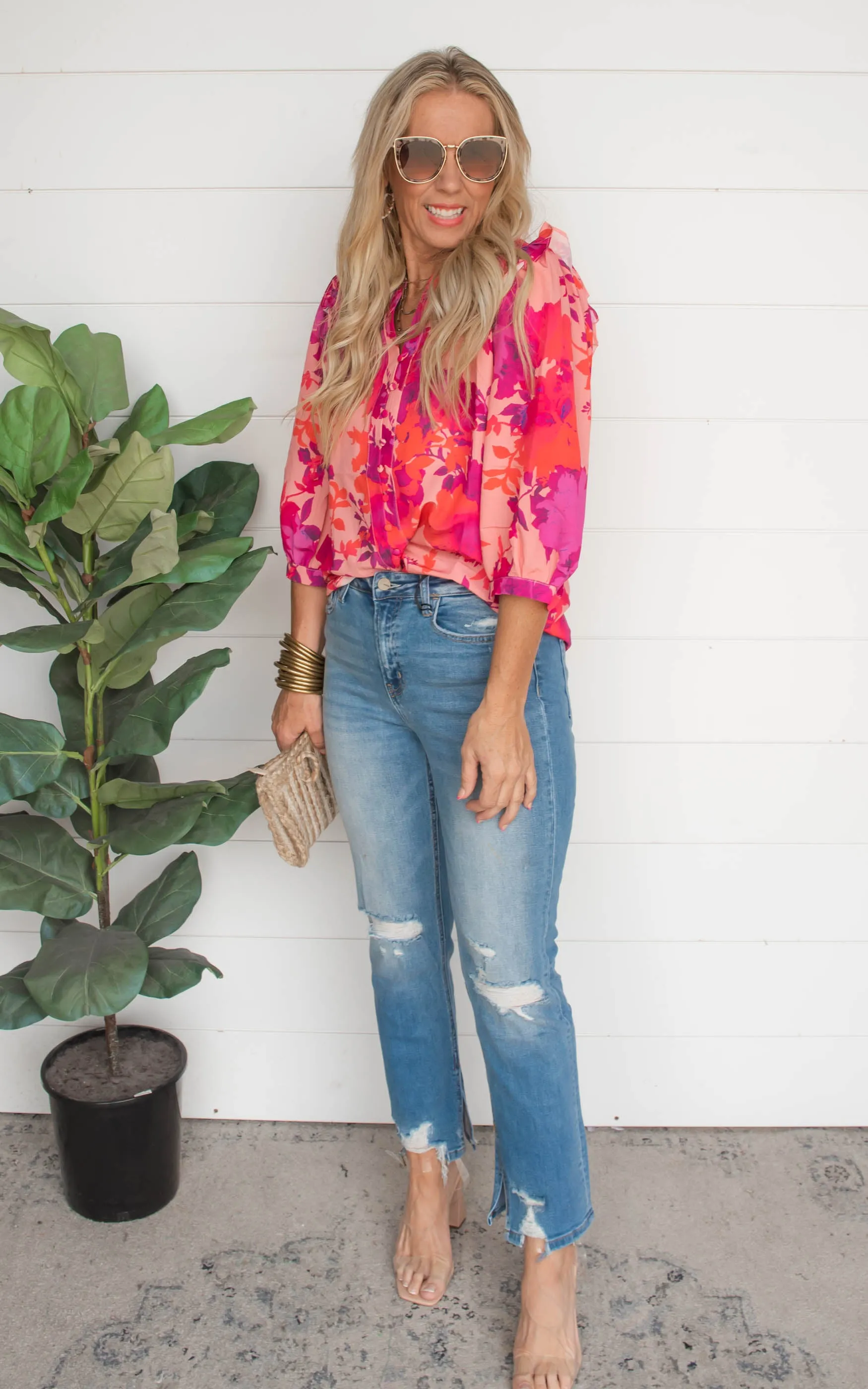 Hit Them With A Pop of Fuchsia Floral Blouse | FINAL SALE