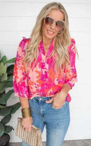Hit Them With A Pop of Fuchsia Floral Blouse | FINAL SALE