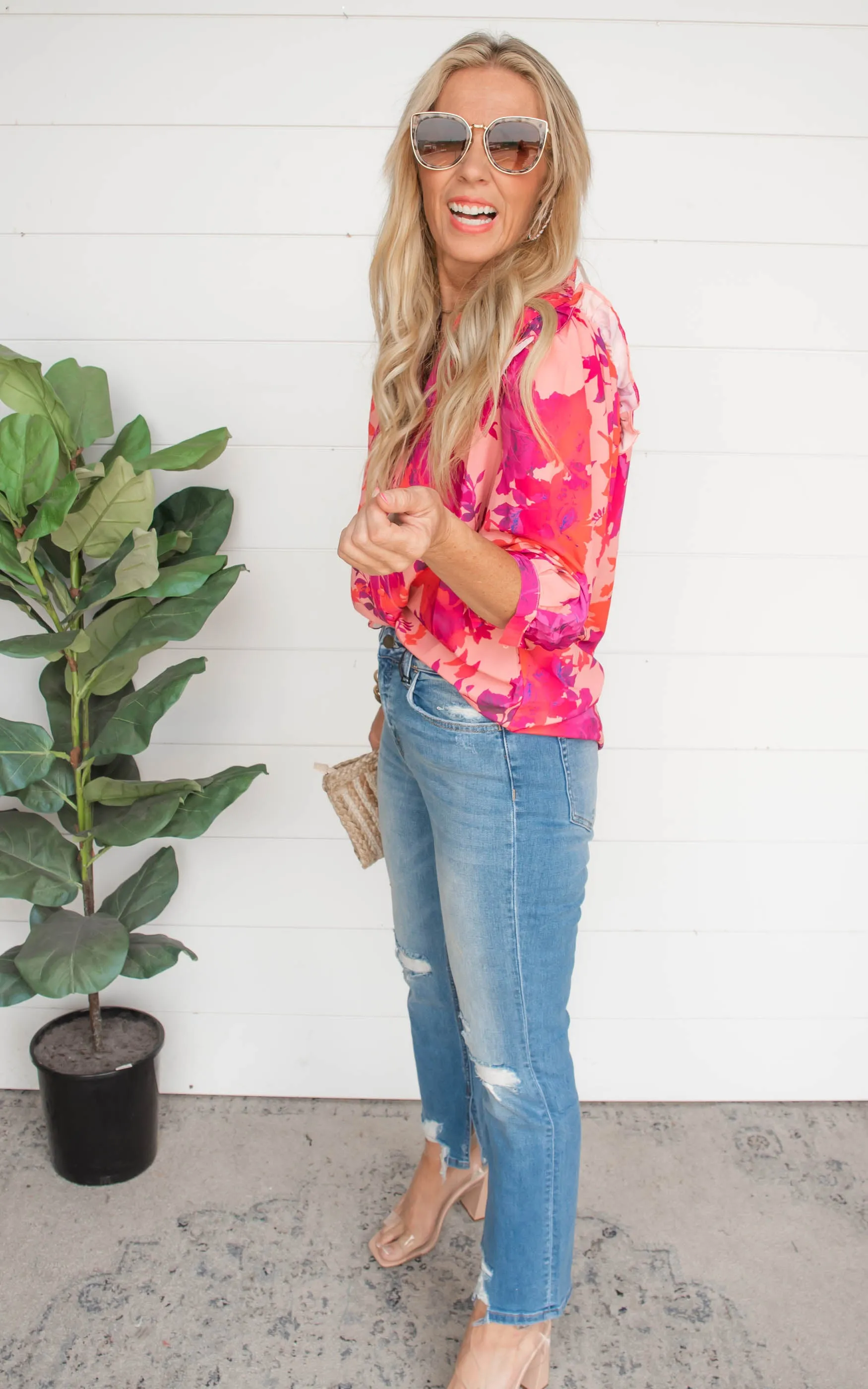 Hit Them With A Pop of Fuchsia Floral Blouse | FINAL SALE