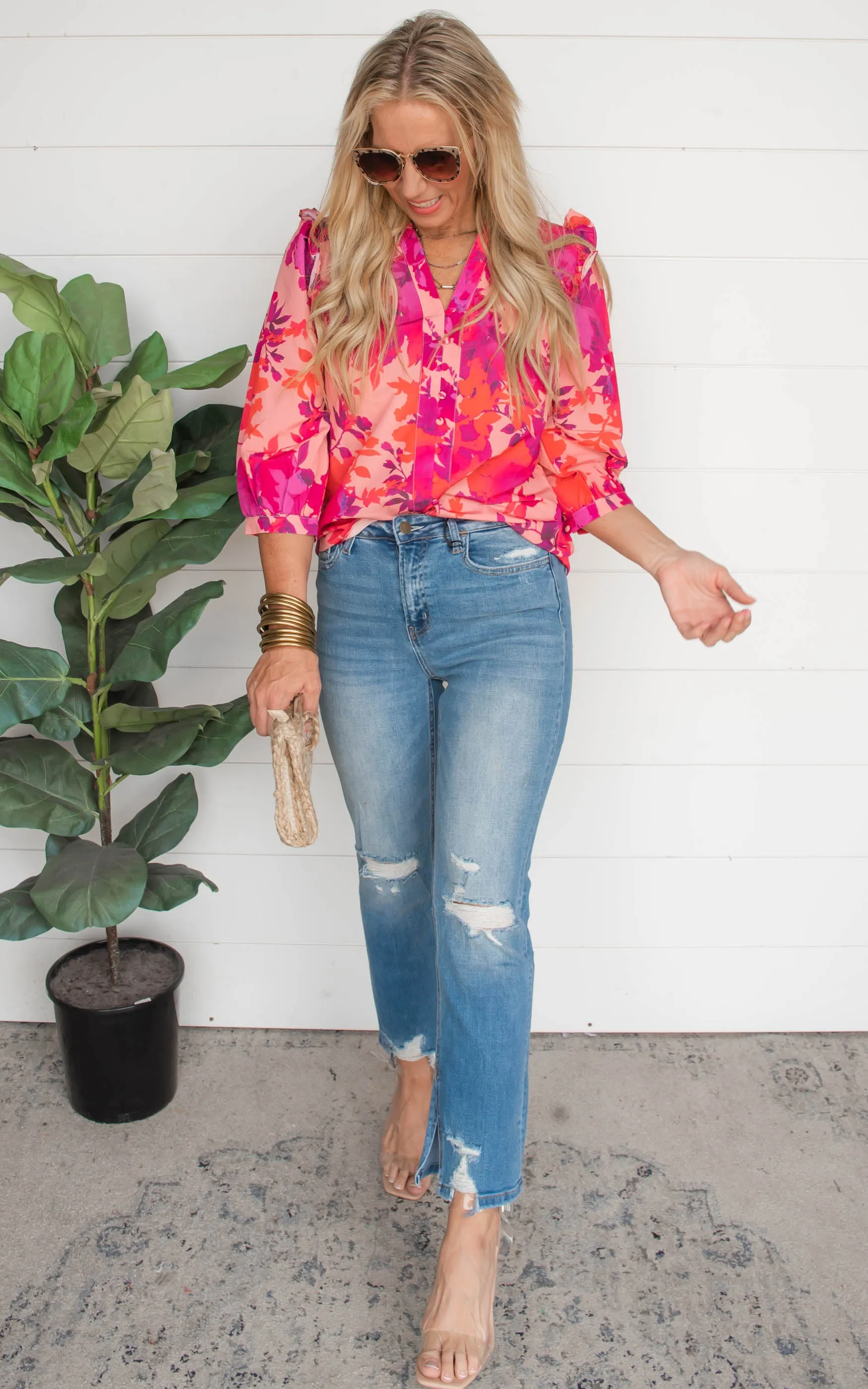 Hit Them With A Pop of Fuchsia Floral Blouse | FINAL SALE