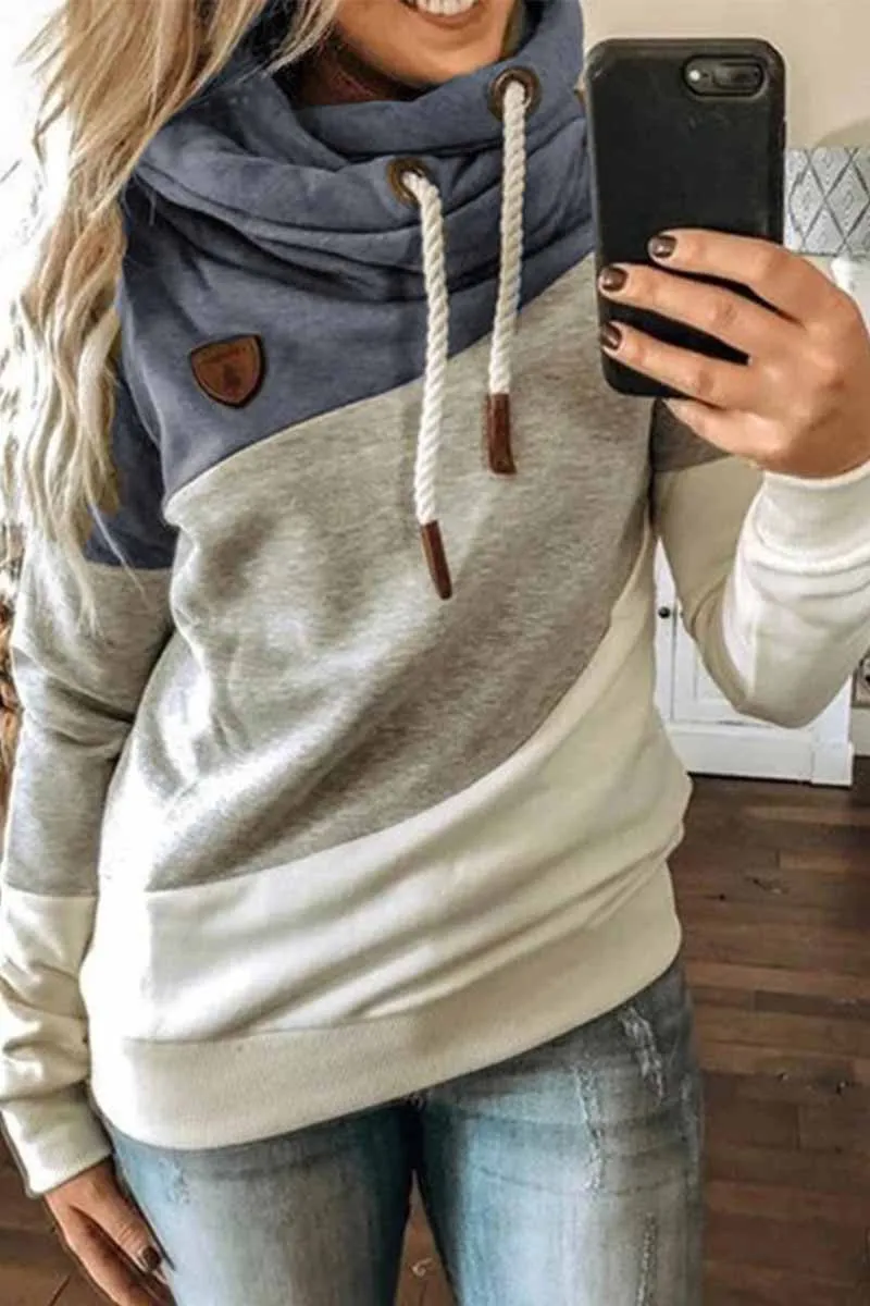 Hooded Loose Splicing Top(5 Colors)