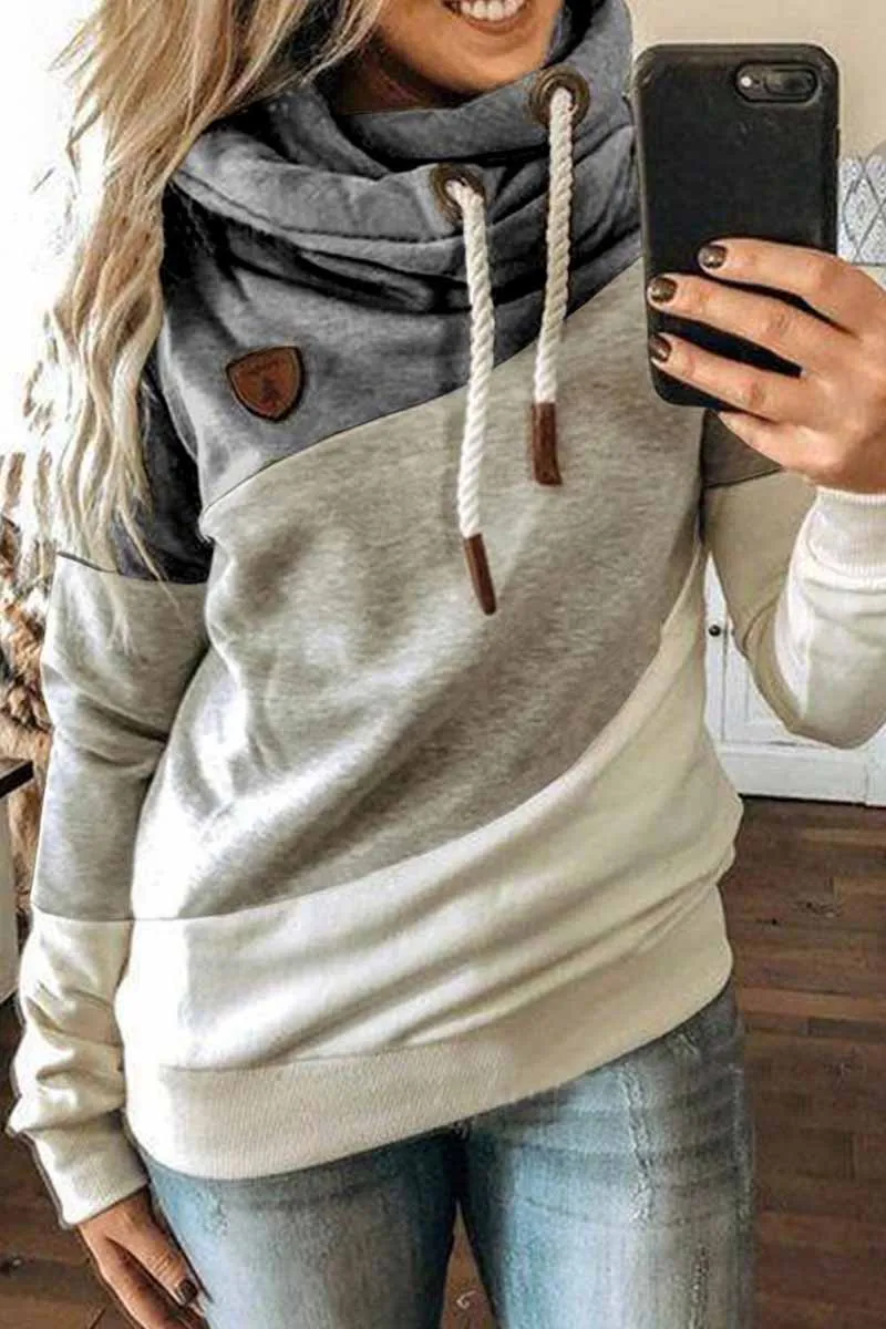 Hooded Loose Splicing Top(5 Colors)