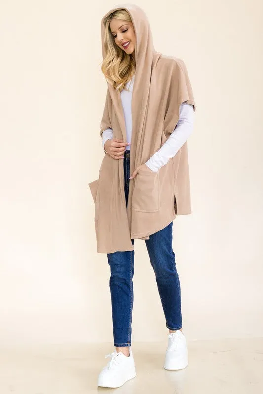 Hooded Waffle Fleece Poncho