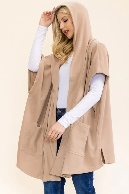Hooded Waffle Fleece Poncho