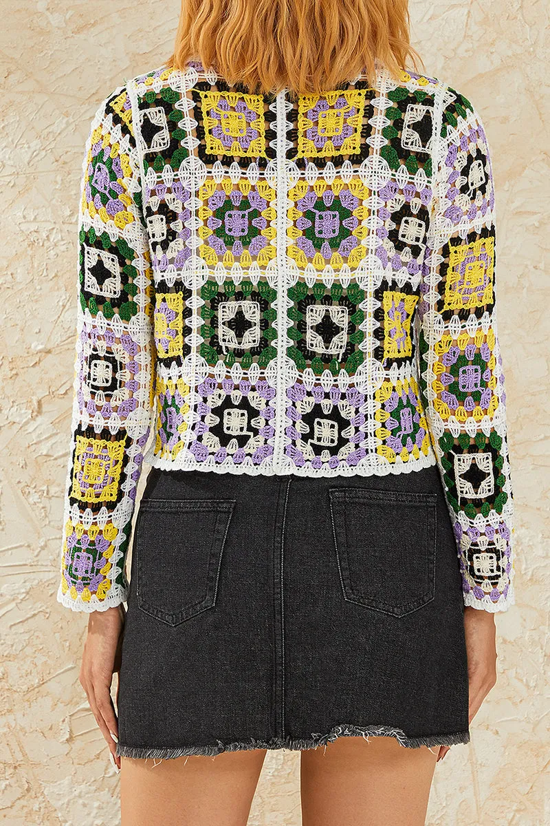 HWT1329 Retro Crochet Patchwork Cardigan