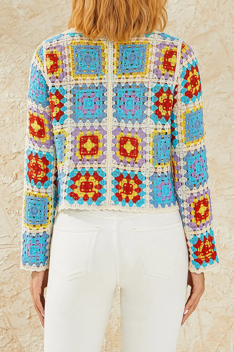 HWT1329 Retro Crochet Patchwork Cardigan