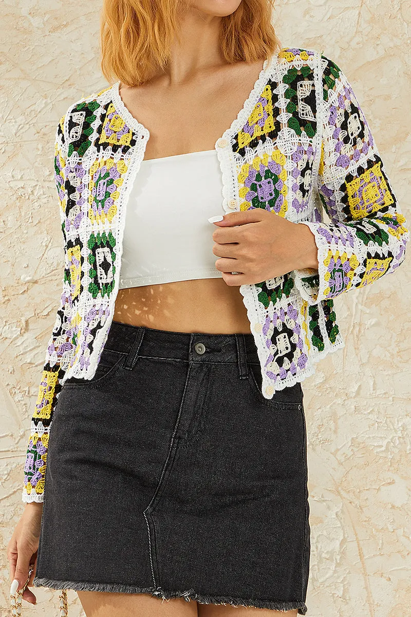 HWT1329 Retro Crochet Patchwork Cardigan