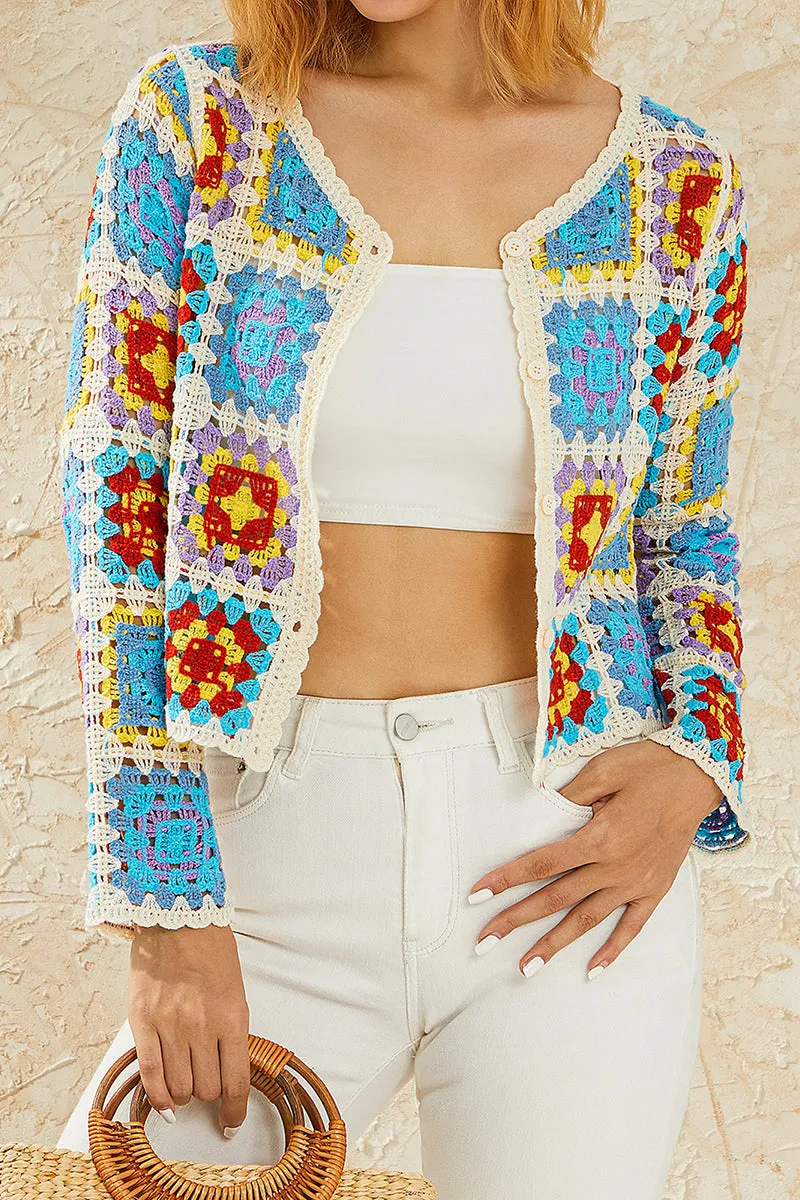 HWT1329 Retro Crochet Patchwork Cardigan