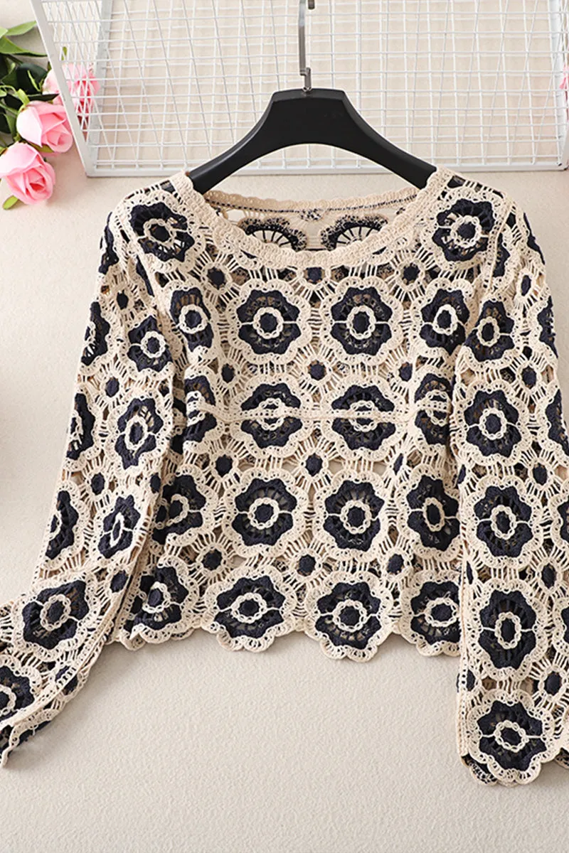 HWT1329 Retro Crochet Patchwork Cardigan