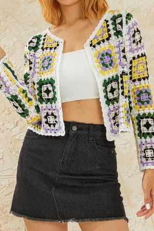 HWT1329 Retro Crochet Patchwork Cardigan