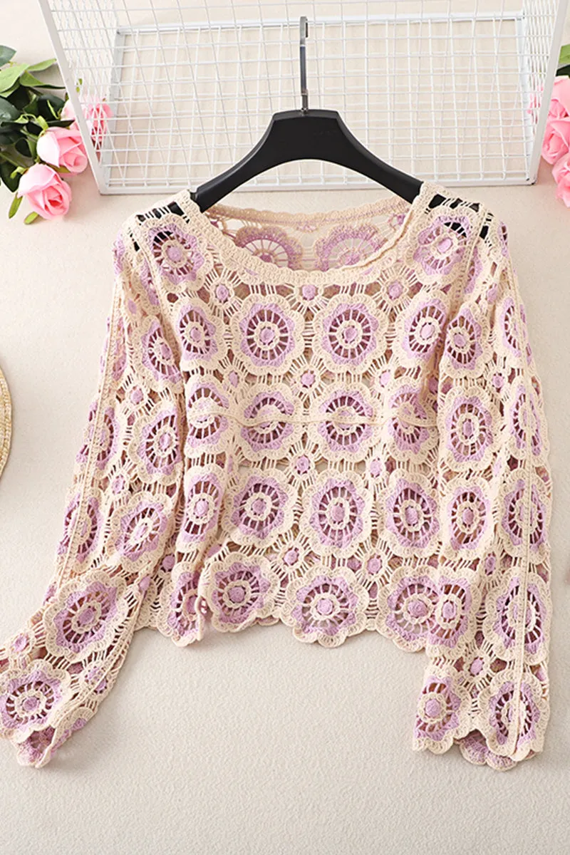 HWT1329 Retro Crochet Patchwork Cardigan