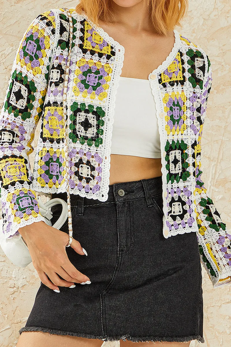 HWT1329 Retro Crochet Patchwork Cardigan