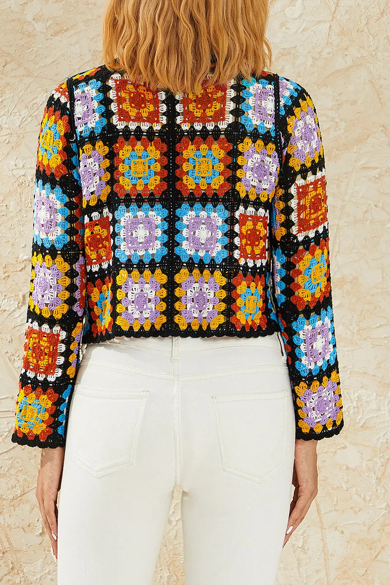 HWT1329 Retro Crochet Patchwork Cardigan