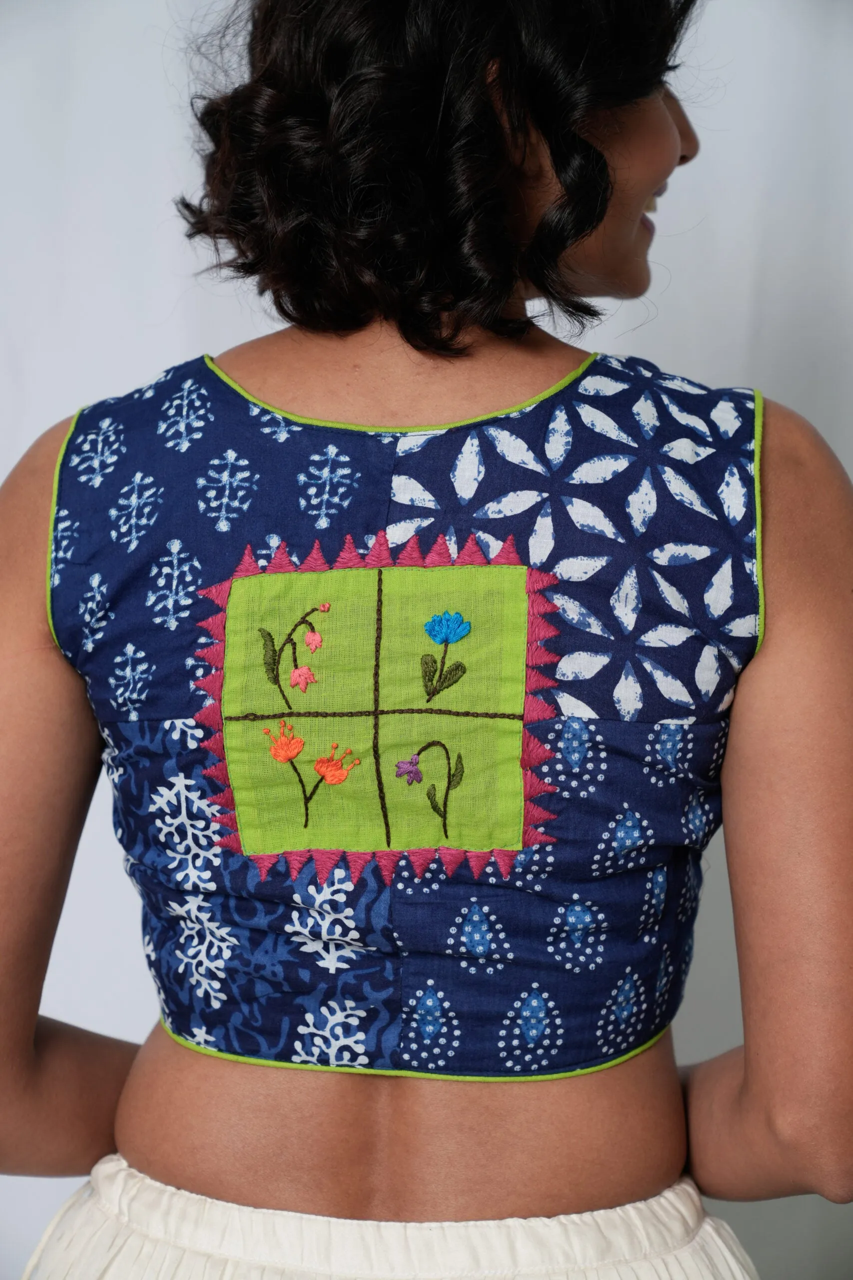 Indigo Patchwork Hand Embroidered Blouse