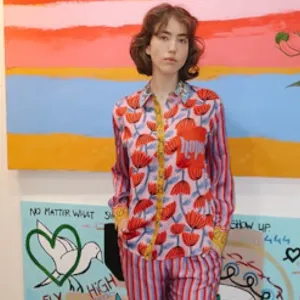 Isabel Printed Shirt - Red Lipstick